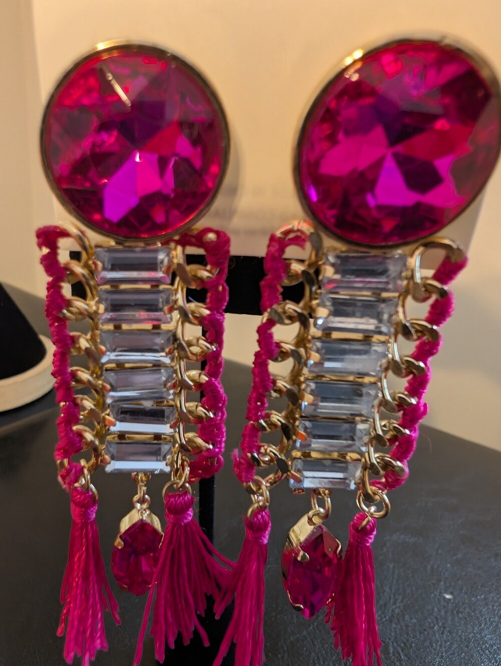 Hot Pink Statement Tassel Drop Earrings